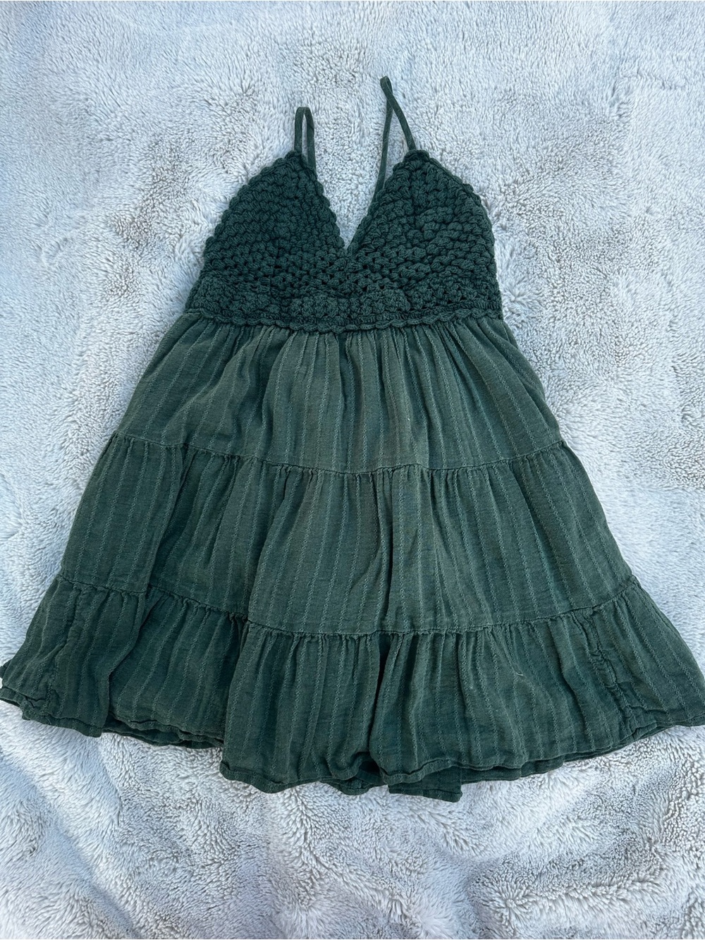 aerie Olive Green Tiered Mini Dress with Crochet Bodice